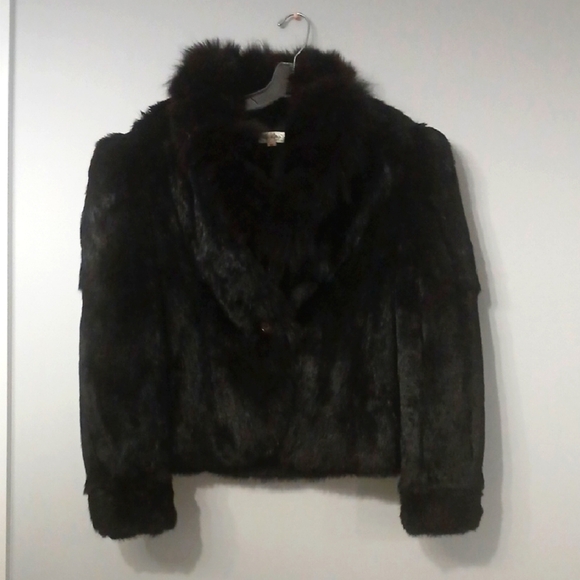 Dyed Rabbbit Fur Elegant Black Fur Jacket, Gentle Used, Sz Medium - Picture 1 of 7